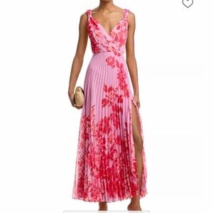 AQUA Pleated Floral Guest of Dress